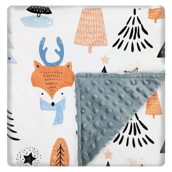 Baby Blanket for Boys Girls (Fox Printed, 30"x40") with Double Layer Dotted Backing Soft Plush Minky Blanket for Toddlers Newborn