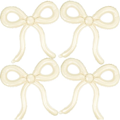 4 Pcs Bow Balloons Cream White Bow Decorations for Girls Women Bow Themed Birthday Party Supplies for Baby Shower, Gender Reveal, Wedding, Bachelorette, Bridal Shower Event Decor 26 x 24 in