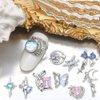 16 Styles Luxury Moon Star Nail Charms for Acrylic Nails Alloy Rhinestone Star Moon Nail Art Charms 3D Bow Butterfly Silver Nail Charms Y2k Nail Accessories Metal Nail Jewels for Nail Art Supplies