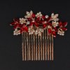 Missgrace Women Bridal Wedding Gold Red Rhinestones Flower Leaf Side Hair Comb Special Occasion Headpiece Hair Accessories for Women (Gold Red)