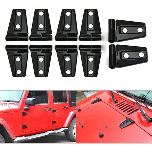 10PCS Car Engine Hood Hinge & Door Hinge Cover Trim for Jeep Wrangler JK Unlimited 4-Door 2007-2018 (Black)