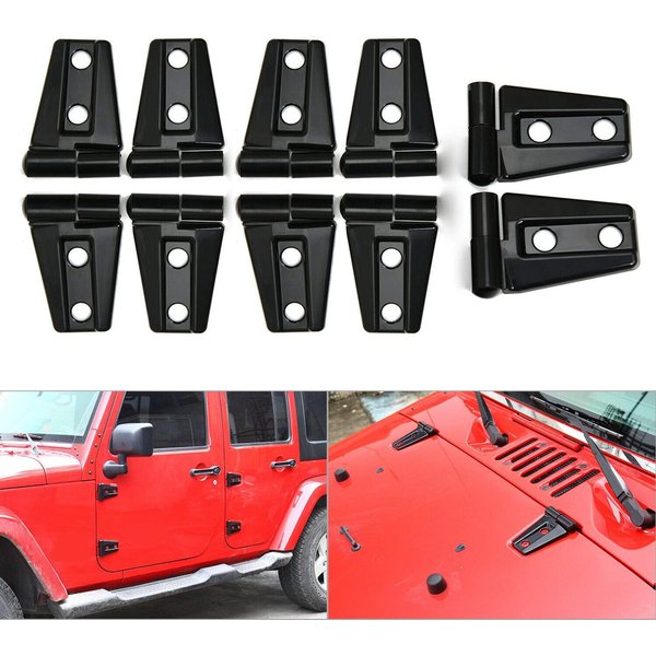 10PCS Car Engine Hood Hinge & Door Hinge Cover Trim for Jeep Wrangler JK Unlimited 4-Door 2007-2018 (Black)