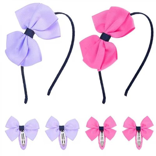 AMCAMI 2 PCS Red and Purple Women Bow Headband for Girls and 4 PCS Bow Hair Clips