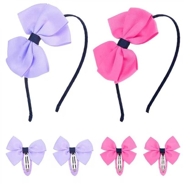 AMCAMI 2 PCS Red and Purple Women Bow Headband for Girls and 4 PCS Bow Hair Clips