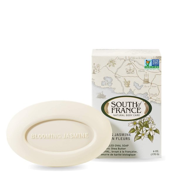 South Of France French Milled Vegetable Oval Bar Soap With Organic Shea Butter, Blooming Jasmine, 6 Ounce (Pack of 1)