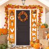 Thanksgiving Banners with 3 Pcs 71x43 Inch Happy Thanksgiving Backdrop & Give Thanks Porch Signs Hanging Ribbon for Door/Wall/Yard Decorations, Fall Party Supplies, Photography Background