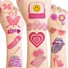 Y2K 2000 Temporary Tattoos for Teen Girls | 96PCS Birthday Party Decorations Supplies Party Favors 00s Pink Cute Gifts Classroom School Prizes Themed Christmas Tattoos Sticker