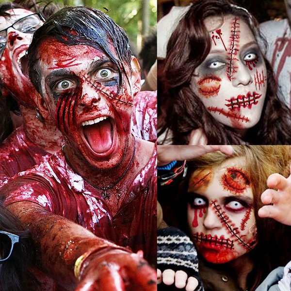 COKTAK 136+ PCS Halloween Temporary Tattoos For Adults, Kids, Men, Women - Zombie, Scary, Bloody, Chucky, Face, Scratches, Stickers, Wound
