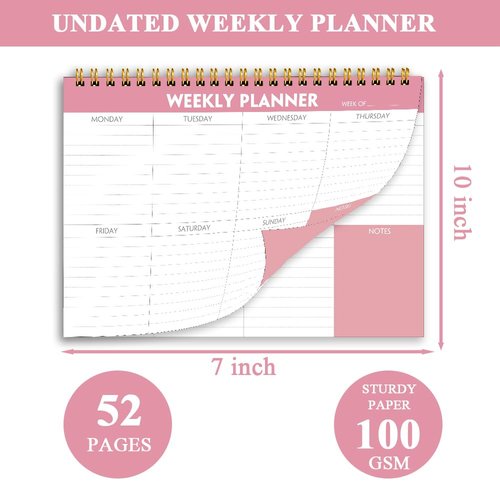 Weekly Planner Notepad - 7" x 10" Weekly Pad Organizers Habit Tracker Journal for Man & Women, 52 Sheets, 100gsm Paper, Undated Weekly To Do List Notepad with Your Life, Pink