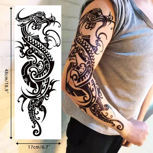 CUTELIILI Full arm temporary tattoo for Men,12sheets (L19“xW7”) Sleeve Tattoos temporary,Waterproof Terror Fake Tattoos That Look Real and Last long，Tiger Dragon Koi Evil Eyes