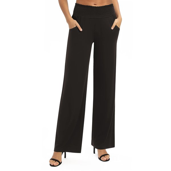 Urban CoCo Women's Solid Wide Leg Palazzo Lounge Pants Casual Straight Leg High Waist Stretch Pants (Black, 2XL)