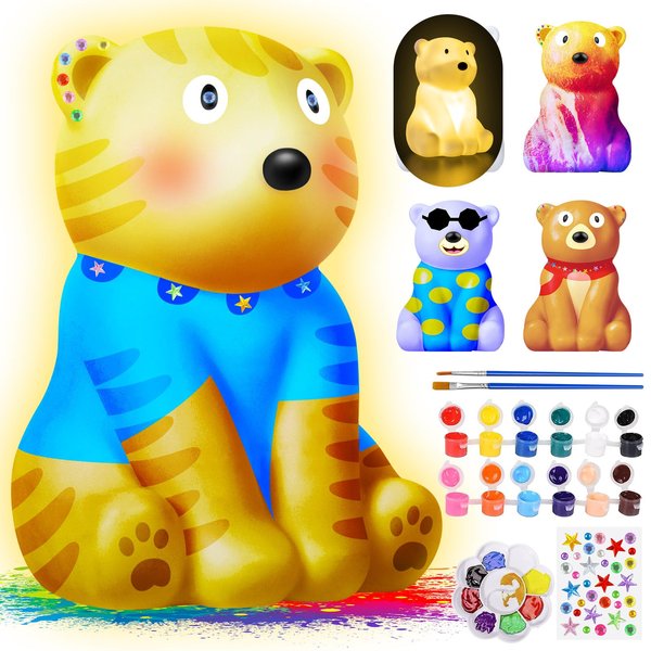 Paint Your Own Bear Lamp Kit, Art Supplies & Crafts Kit, DIY Night Light for Kids 6-12, Diamond Set for girl 8-12, Painting Kit for Girls Boys, Toy Child Birthday Gift Ages 3 4 5 6 7 8 9 10 11 12+