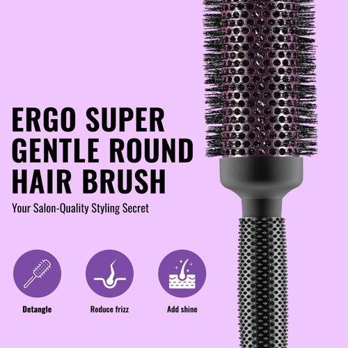 Ergo Super Gentle Round Brush for Blow Out - Salon Quality Hair Brushes for Women - Roller Brush for Blow Drying - Wet and Dry Hair Styling - Volumizing Hair Care Blowout Brush - ERG43: 1.75"