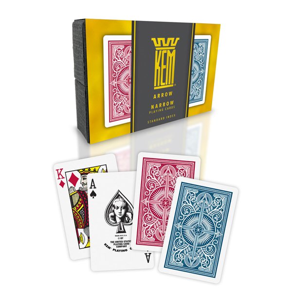 KEM Arrow Red and Blue Plastic Playing Cards, Standard Index, Bridge Size, Premium Playing Cards, Casino Grade Poker Playing Cards, 2 Decks of Cards