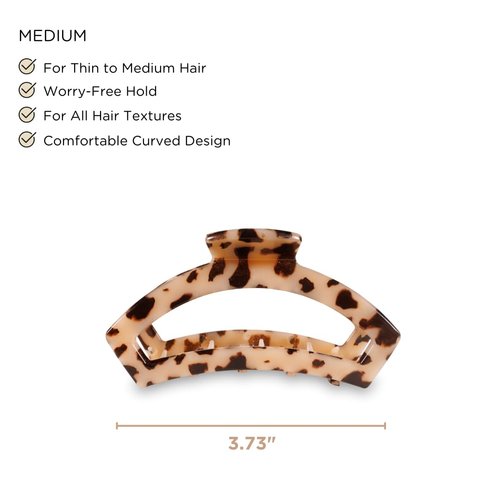 TELETIES - Medium Open Claw Clip - Strong Grip, Bendable Teeth, Comfortable Open Cutout Design - Ideal for Long, Thin to Medium, Curly, or Wavy Hair - For All Hair Textures - Blonde Tortoise