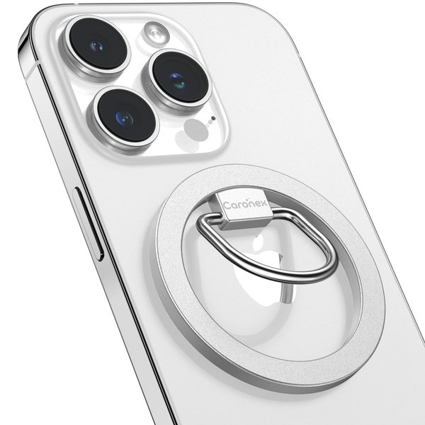 Caronex [3-in-1 Design] Magnetic Phone Grip for Magsafe [Dual-Sided Magnetic] Phone Ring Holder, Grip and Stand, MagSafe Accessories for iPhone 14/13/12 Series, Creative Gift, Silver