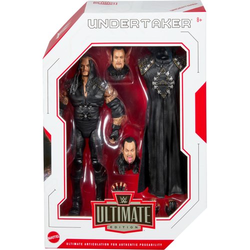 Mattel WWE Ultimate Edition Action Figure & Accessories Set, Undertaker 6-inch Collectible with 30 Articulation Points, Swappable Pieces & Entrance Gear