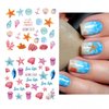 Ocean Nail Art Stickers Decals Summer Sea Nail Art Supplies Water Transfer Shell Crab Starfish Turtle Whale Seaweed Design Cute Cartoon Nail Accessories DIY for Women Girls 12 Sheets