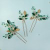 3 Pieces U Shape Wedding Hair Pins for Bride Wedding Hair Pieces Gold Leaf and Green Rhinestones Hair Clips for Bridesmaid Women and Flower Girls Hair Accessories