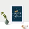 Andaz Press Navy Blue and Gold Glittering Graduation Party Collection, Framed Party Sign, Double-Sided 4x6-inch, Sweets & Treats, 1-Pack, Includes Reusable Frame