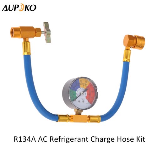 Aupoko R134A AC Refrigerant Charge Hose Kit, 1/2’’ Self-Sealing Valve Can, and Recharge Hose with Pressure Gauge, Fits for Car AC Air Conditioning Refrigerant