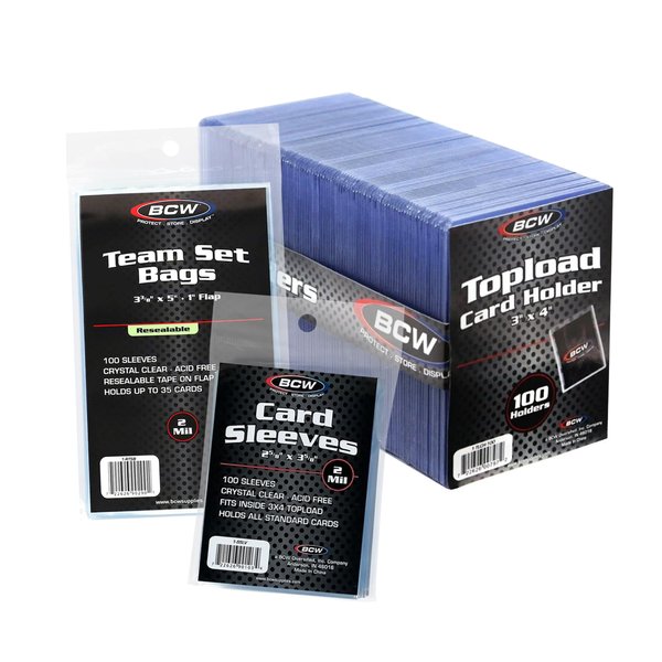 BCW Resealable Team Set Bags, Standard Card Sleeves, & 3x4 Topload Card Holders Combo | Protection for Sports & Trading Cards | Acid-Free, Archival Quality | Perfect for Pokemon, Baseball, & More