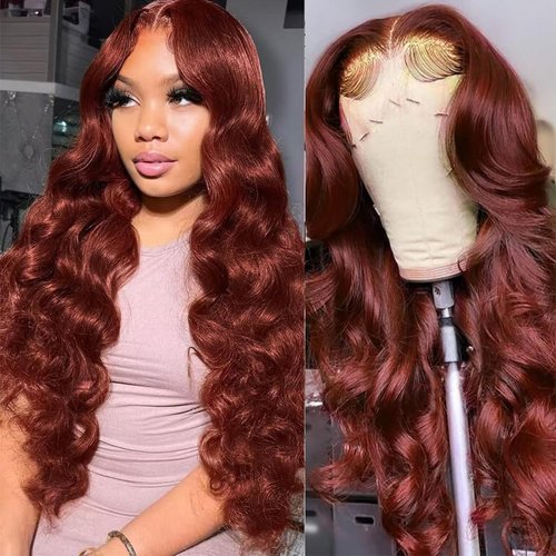Amadaier Reddish Brown Lace Front Wigs Human Hair 13x4 Auburn Colored Human Hair Wig 180% Density Reddish Brown Body Wave Wig Human Hair HD Lace Human Hair Wigs (22Inch, 13X4 Auburn Body Wave Wig)