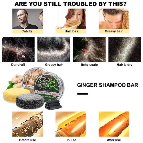 SUNDEER Ginger Hair Shampoo Bar - Ginger Shampoo Soap Natural Organic Ginger Shampoo Soap for All Hair Types,Moisturizes Hair and Control Oil(Ginger+Bamboo)