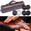 YUET Shoe Polish Kit Cleaning Shine Care Barrel Set For Brown Black Leather With Brush Travel Case Luxury Premium Soft Horsehair Bristle Dauber, Wooden Applicator, Shoehorn, Cloth 12 Piece Brown Pouch