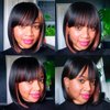 ToyoTress Bob Wig With Bangs - 12 Inch Peek-a-boo Color Short Bob Wig For Black Women Black Mix Brown Daily Costume Wigs, Light Yaki Straight Synthetic Hair Wigs Heat Resistant (12 Inch, SH30-612H)