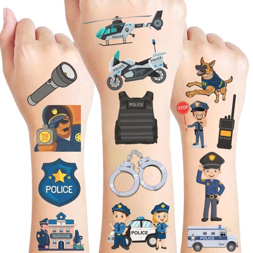 Police Temporary Tattoos - Police Birthday Decorations Pary Favor Supplies Kids Teen Boy Girls Gift Idea Christmas Festival Holiday Décor