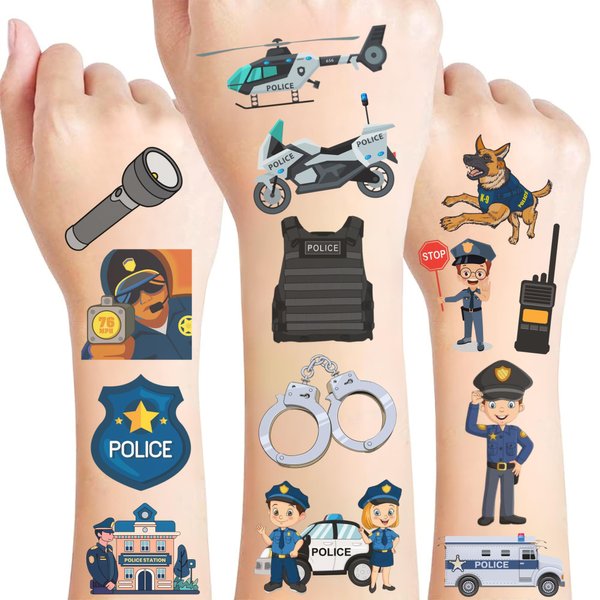 Police Temporary Tattoos - Police Birthday Decorations Pary Favor Supplies Kids Teen Boy Girls Gift Idea Christmas Festival Holiday Décor