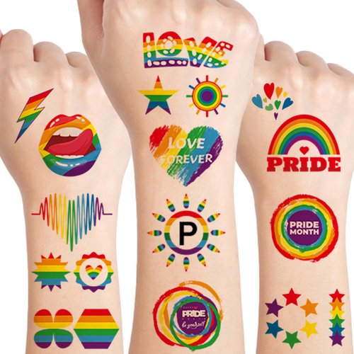 UVUXO 10 Sheets Rainbow Temporary Tattoos - Pride Themed Waterproof Rainbow Flag Tattoos for Pride Equality Parades and Celebrations