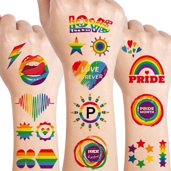 UVUXO 10 Sheets Rainbow Temporary Tattoos - Pride Themed Waterproof Rainbow Flag Tattoos for Pride Equality Parades and Celebrations