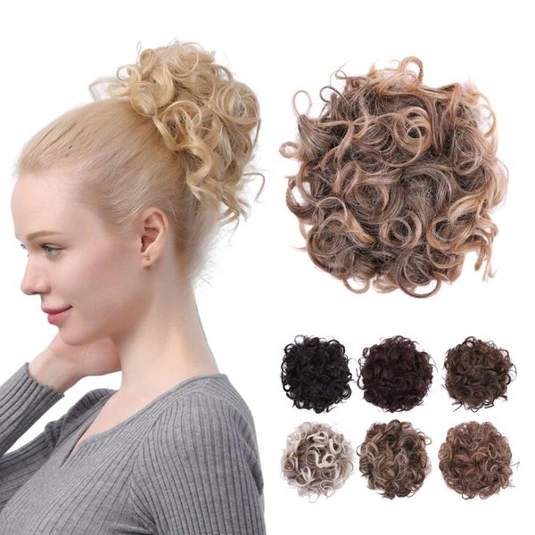 JUVABUN Curled Clip in Hair Buns -Dark Blonde| Hair Bun Maker | Hair Buns Hair Piece| Curled Hair Bun Scrunchie | Everyday Wear | Washable & Realistic|Hair Bun Clip - Dark Blonde