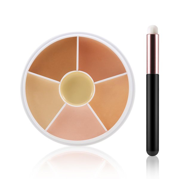 Apooliy 6 Colors Concealer Palette with Brush,Full Coverage,Cream Contouring Makeup Kit,Corrects Dark Circles Red Marks Scars