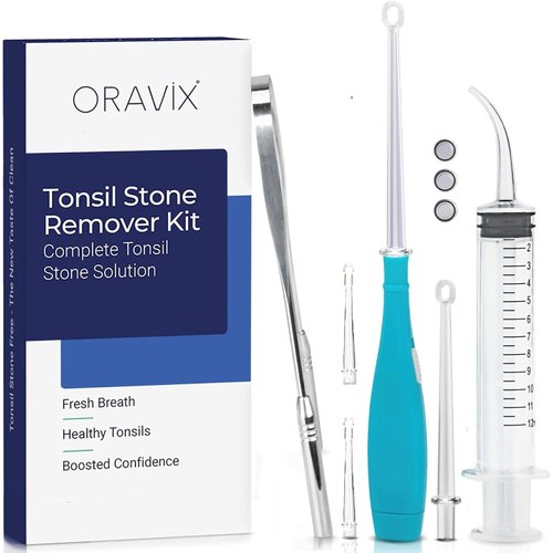 ORAVIX Tonsil Stone Remover - Tonsil Stone Removal Kit - Tonsillolith Remover Tool - Tonsil Cleaner - Fight Bad Breath - Tonsil Stone Removal Tool - Oral Irrigator - Tongue Scraper - 7 Pieces