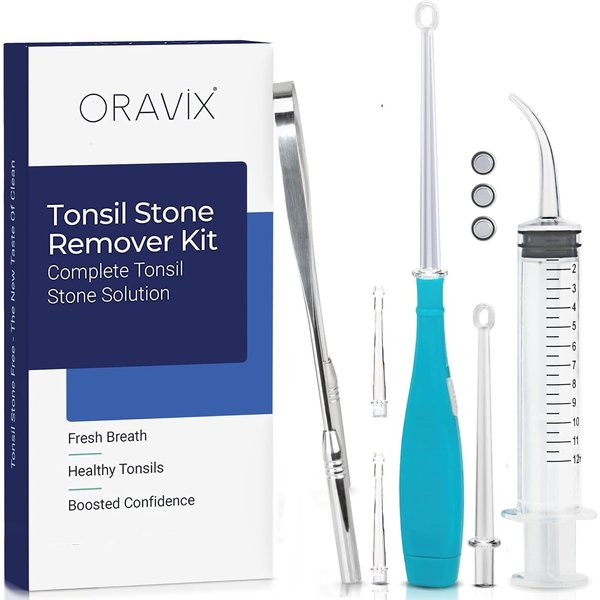 ORAVIX Tonsil Stone Remover - Tonsil Stone Removal Kit - Tonsillolith Remover Tool - Tonsil Cleaner - Fight Bad Breath - Tonsil Stone Removal Tool - Oral Irrigator - Tongue Scraper - 7 Pieces