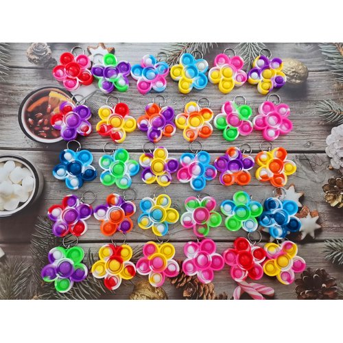 30 Packs Bulk Flowers Backpack Keychain Mini pop Fidget for boy and Little Girl,Kids，Students Birthday Party Favors,Students Bubble Prize