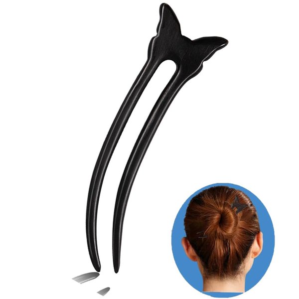 KingcanY Wooden 2-Prong Hair Forks, Handmade Retro Sandalwood Hair Sticks French Hair Chopsticks Hair Pins Hairpin, Hair Accessory (Black butterfly)