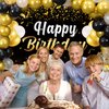 Trgowaul Birthday Party Decorations for Men Women - Black Gold Happy Birthday Banner Backdrop, 2 Pcs Happy Birthday Tablecloth, 60 Pc Latex Confetti Balloons, Birthday Party Supplies in Black Gold
