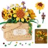 Allhero Sunflower Flower Bouquet Building Set Basket with LED String Light, Aroma Tablets, Creative Sunflower Flowers Building Blocks Set Toy Decor for Home Office. (1277 PCS)