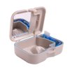 Orthdent Denture Box Case Bath Container and Brush with Mirror False Teeth Storage Box for Travel Daily Denture Care