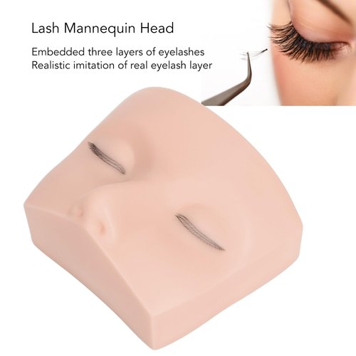 Dioche Lash Mannequin Head with 3 Layer Lashes, Elastic Realistic Eyelash Mannequin Head, Soft Touch Makeup Practice for Lash Extension Practice (White)