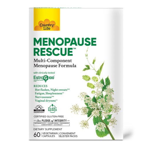 Country Life Menopause Rescue – Multi-Component Menopause Formula – Convenient Blister Packs – Plant Based - Provides Complete Care of Major Menopausal Symptoms– 60 Vegetarian Capsules
