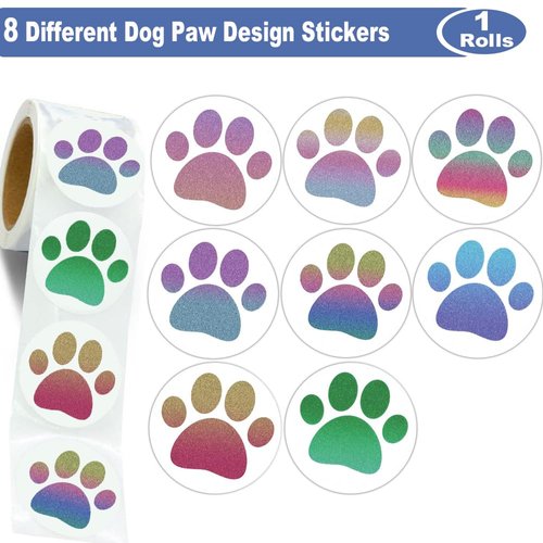 Hohamn 600 Pcs Dog Paw Stickers Roll for Kids 1.5 Inch Round Puppy Dog Paw Label Stickers for Toddlers Boys Girls Birthday Party Favors Gifts Decoration Envelope Seals Classroom Reward