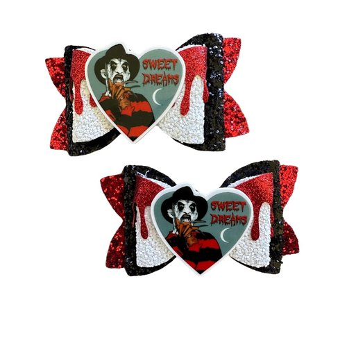 Halloween Scary Movie Glitter Hair Bow/Spooky Hair Bow for Cosplay and Halloween by Inspired Bows (One Bow)