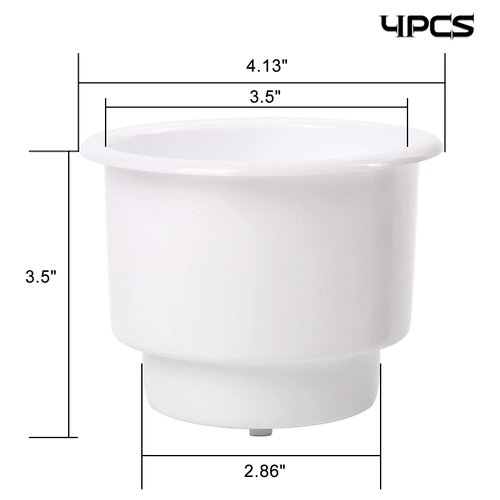 Amarine Made 4Pcs Recessed Drop in Plastic Cup Drink Can Holder with Drain for Boat, Cup Holder for Boat, Boat Cup Holders for Drinks, Plastic Cup Holder, Marine Cup Holder Insert, White