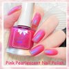 Hot Pink Shimmer Nail Polish, Air Dry Pink Holographic Nail Polish, High Glossy Iridescent Nail Polish Quick Dry, Bright Pink Pearlescent Nail Polish Long Wear Polish Gift for Women Girls, 13 ML