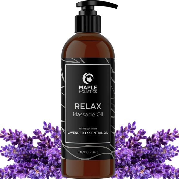 Lavender Massage Oil for Massage Therapy - Nourishing Full Body Massage Oil for Sore Muscles for Pro or Home Use with Moisturizing Coconut Oil and Lavender Essential Oil - Non Greasy or Staining